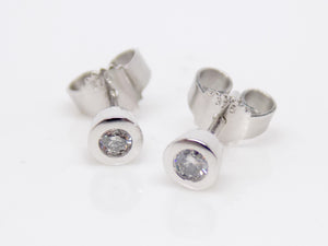 9ct White Gold Rubover Round Brilliant Diamond Earrings 0.10ct SKU 1642035
