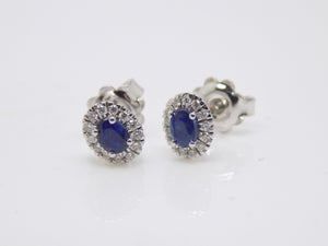 9ct White Gold Oval Sapphire & Diamond Halo Earrings SKU 1642053