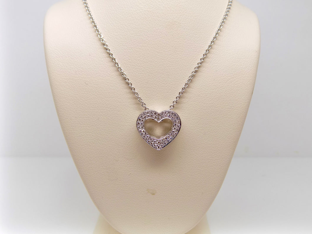 18ct White Gold Pave Diamond Open Heart Pendant 0.45ct SKU 1841011