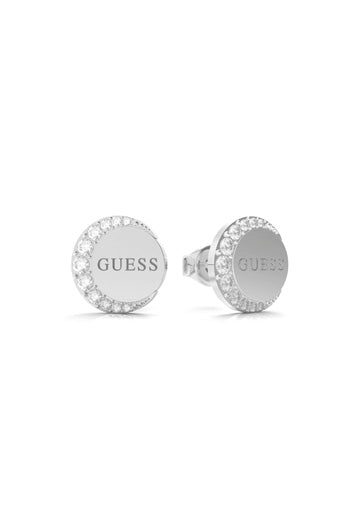 Guess Earrings Stainless Steel Silver Tone, Stone Set, Half Moon Circular SKU 3001267