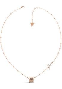 Guess Necklace Stainless Steel Rose Tone, Stone Set & Plain Barrel SKU 3001270