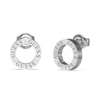 Guess Earrings Stainless Steel Silver Tone Stone Set Open Circle SKU 3001498