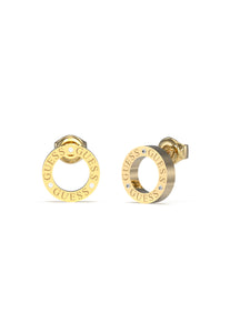 Guess Earrings Stainless Steel Gold Tone Stone Set Open Circle SKU 3001499