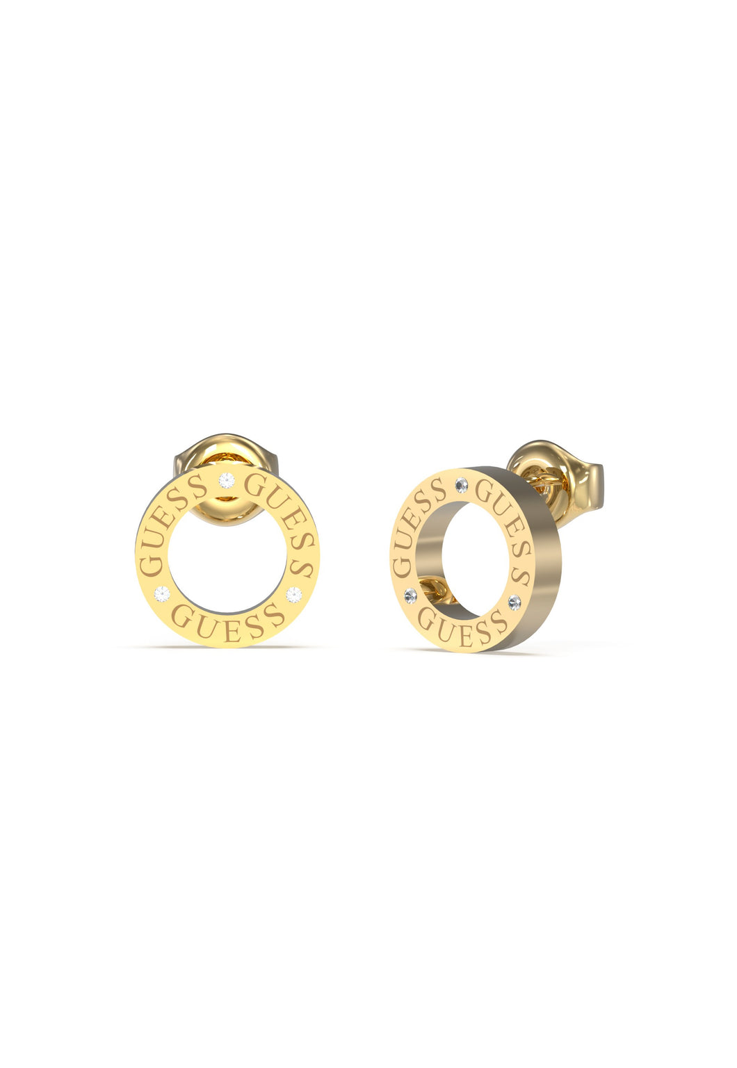 Guess Earrings Stainless Steel Gold Tone Stone Set Open Circle SKU 3001499