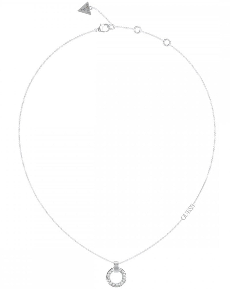 Guess Necklace Stainless Steel Silver Tone Stone Set Open Circle SKU 3001501