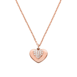 Michael Kors Necklace Sterling Silver 14ct Rose Gold Plated, CZ, MK Heart Necklace SKU 3010005