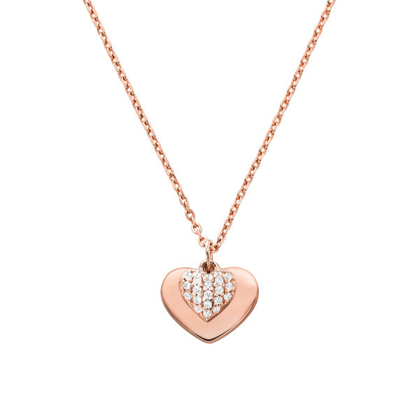 Michael Kors Necklace Sterling Silver 14ct Rose Gold Plated, CZ, MK Heart Necklace SKU 3010005