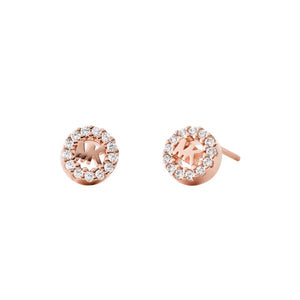 Michael Kors Earrings Pave Crystals Sterling Silver Rose Tone Precious Metal Plated SKU 3010018