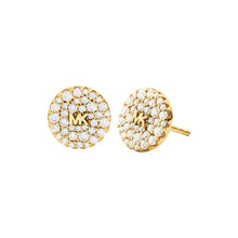 Load image into Gallery viewer, Michael Kors Sterling Silver Gold Finish Pave Stone Set Round Stud Earrings SKU 3010047
