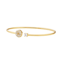 Load image into Gallery viewer, Michael Kors Sterling Silver Gold Finish Pave Stone Set &amp; Clear Stone Torque Bangle SKU 3010048
