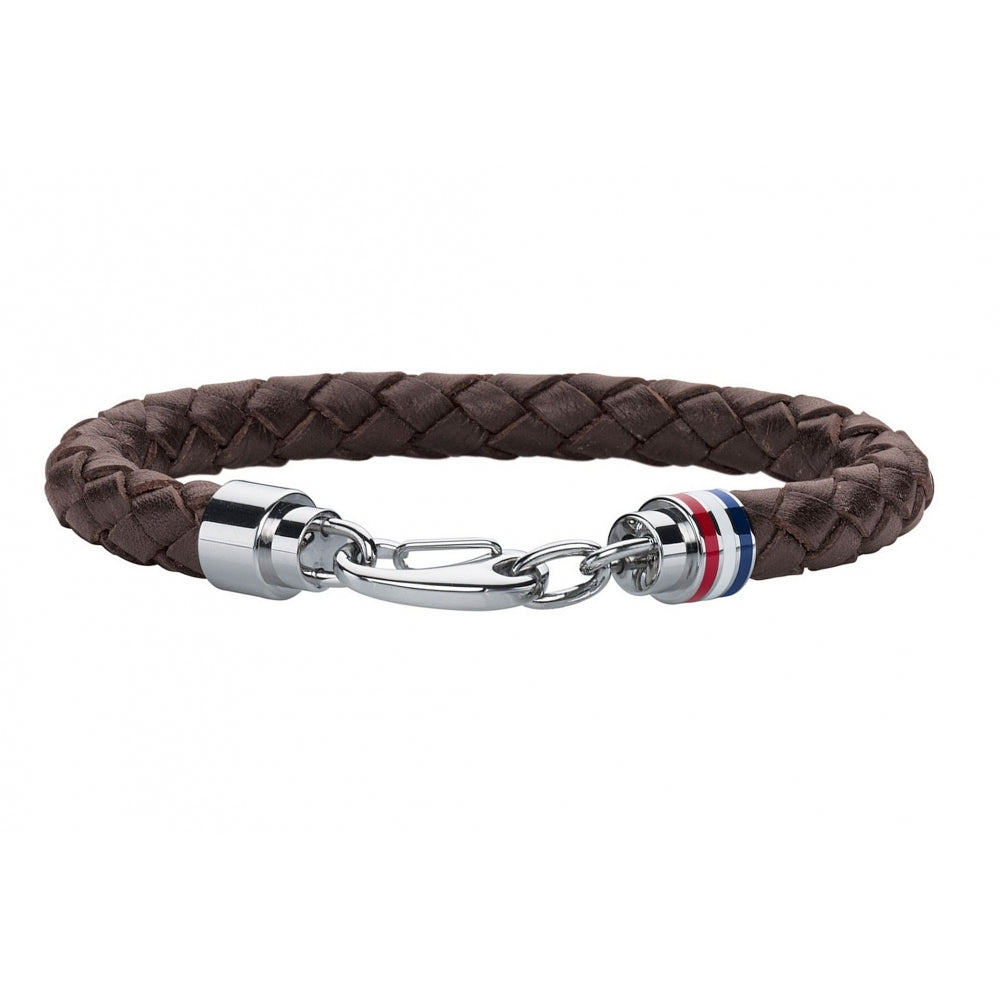 Tommy Hilfiger Gents Brown Leather Braided Bracelet SKU 3016001