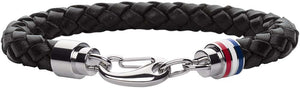 Tommy Hilfiger Gents Black Leather Braided Bracelet SKU 3016002