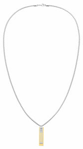 Tommy Hilfiger Gents Stainless Steel Silver & Gold 2 Tone Identity Bar Necklace SKU 3016013