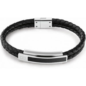 Tommy Hilfiger Gents Black Leather Double Row Braided Bracelet SKU 3016021