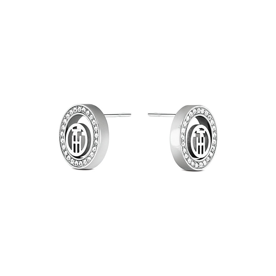 Tommy Hilfiger Stainless Steel Silver Tone Circle TH Stud Earrings SKU 3016040