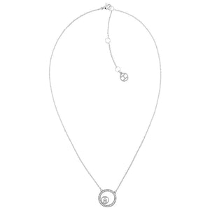 Tommy Hilfiger Stainless Steel Silver Tone Stone Set Circle TH Necklace SKU 3016042