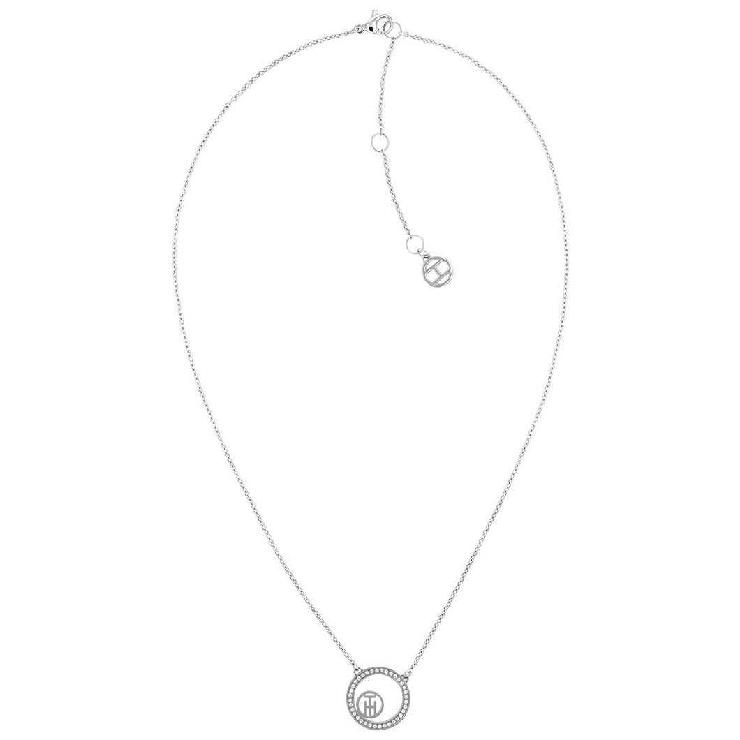Tommy Hilfiger Stainless Steel Silver Tone Stone Set Circle TH Necklace SKU 3016042