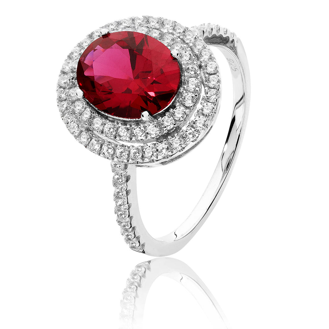 Sterling Silver Oval Red CZ Halo Ring SKU 3043009