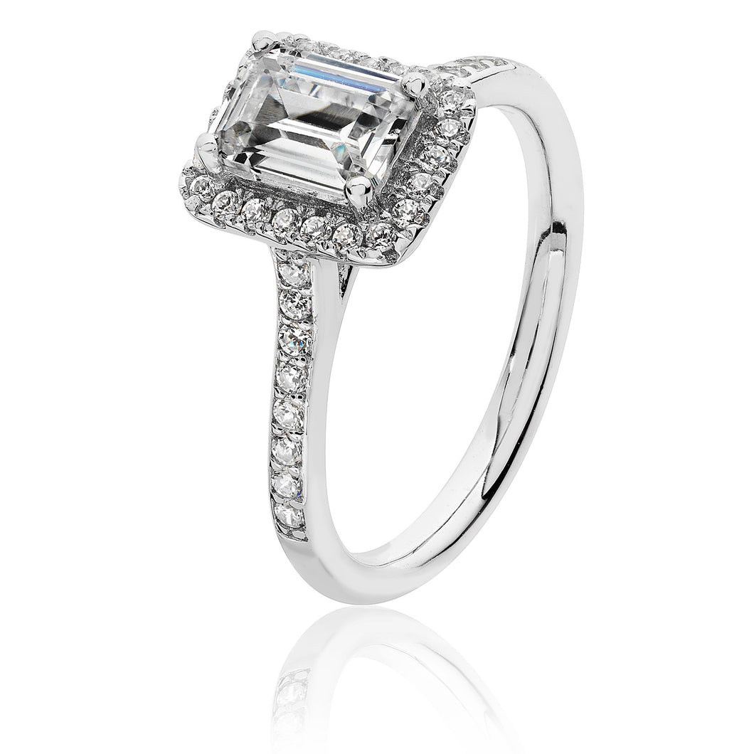 Sterling Silver Rectangle CZ Halo Ring SKU 3043014
