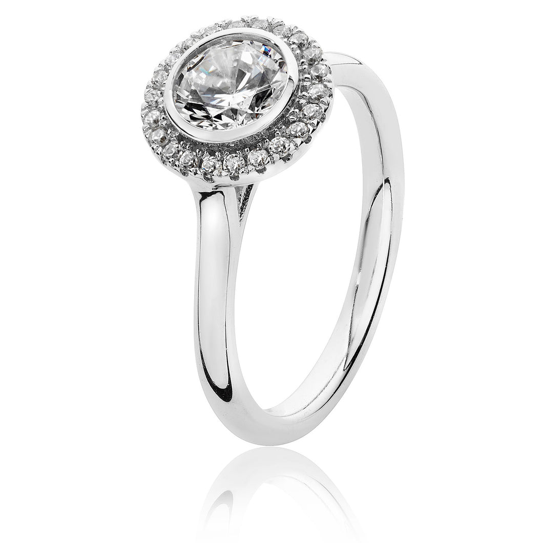 Sterling Silver Rubover Round CZ Halo Ring SKU 3043020