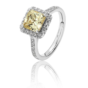 Sterling Silver Square Yellow CZ Halo Ring SKU 3043022