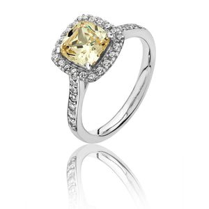 Sterling Silver Cushion Yellow CZ Halo Ring SKU 3043023