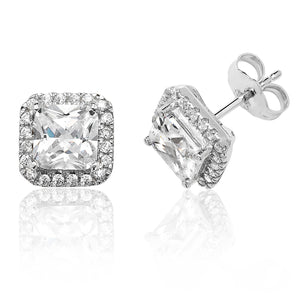 Sterling Silver Square CZ Halo Earrings SKU 3043029