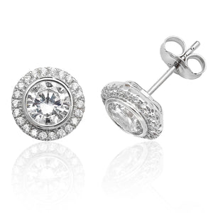 Sterling Silver Rubover Round CZ Halo Earrings SKU 3043032