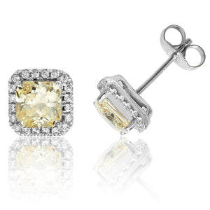 Sterling Silver Square Yellow CZ Halo Earrings SKU 3043035
