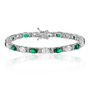 Sterling Silver Oval Green and White CZ Bracelet SKU 3043066