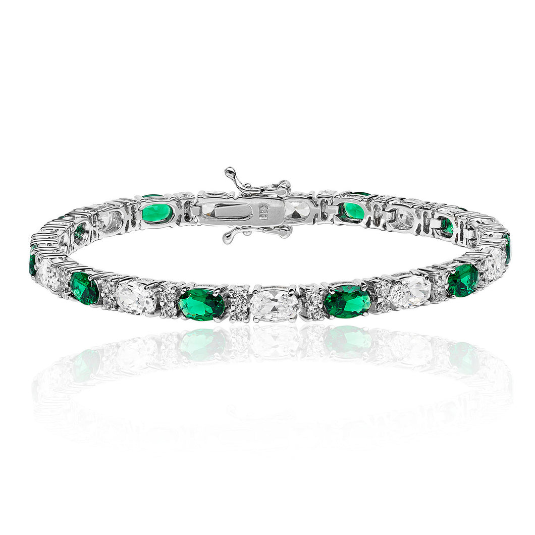 Sterling Silver Oval Green and White CZ Bracelet SKU 3043066