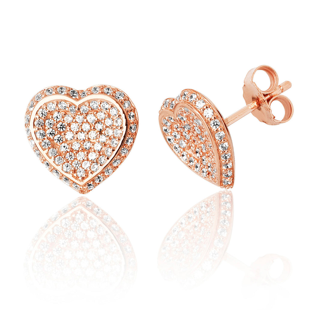 Sterling Silver Rose Finished Pave CZ Stud Earrings SKU 3043071