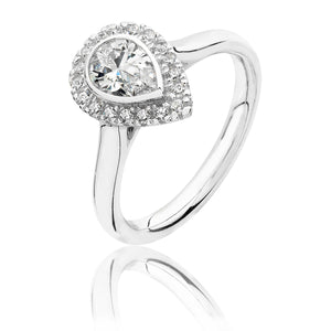 Sterling Silver Rubover Pear CZ Halo Ring SKU 3043081
