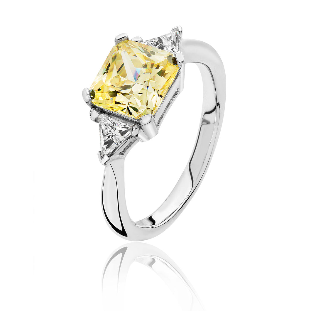 Sterling Silver Square Yellow CZ & Triangle White CZ Ring SKU 3043085