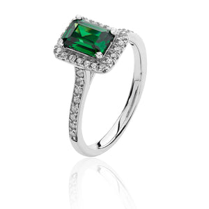 Sterling Silver Rectangle Green CZ Halo Ring SKU 3043086