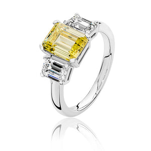 Sterling Silver 3 Rectangle CZ Yellow & White Ring SKU 3043090