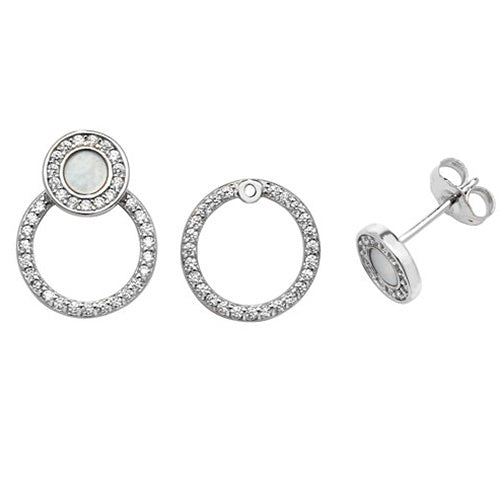 Sterling Silver Circle Mother of Pearl & CZ Earrings SKU 3043094