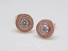 Load image into Gallery viewer, Sterling Silver Rose Finish CZ Halo Stud Earrings SKU 3302032
