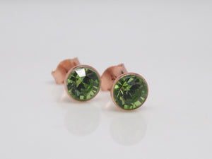 Sterling Silver Rose Finish Green CZ Round Stud Earrings SKU 3302040