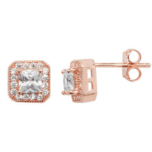 Load image into Gallery viewer, Sterling Silver Rose Finish Square CZ CZ Halo Stud Earrings SKU 3304005
