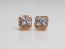 Load image into Gallery viewer, Sterling Silver Rose Finish Square CZ CZ Halo Stud Earrings SKU 3304005
