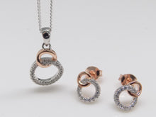 Load image into Gallery viewer, Sterling Silver CZ, Rose Gold Plate Double Circle Pendant &amp; Earring Set SKU 0501220
