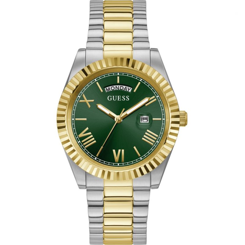 Gents Guess Watch Stainless Steel 2 Tone Strap Green Dial SKU