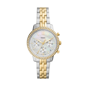 Fossil Ladies 2 Tone Stainless Steel Strap, CZ Case, Date, Mini Dials SKU 4002043