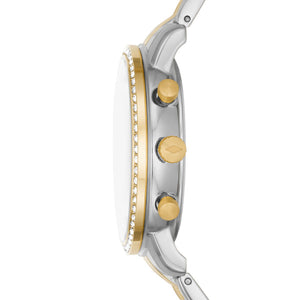 Fossil Ladies 2 Tone Stainless Steel Strap, CZ Case, Date, Mini Dials SKU 4002043