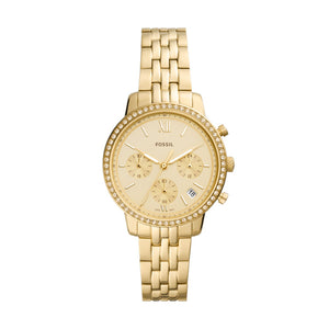 Fossil Ladies Gold Tone Stainless Steel Strap CZ Case Date Mini