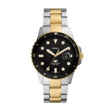 Load image into Gallery viewer, Fossil Gents Stainless Steel Gold/Silver 2 Tone Strap, Black Tone Case Black Dial, Date SKU 4002047
