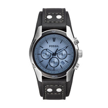 Load image into Gallery viewer, Fossil Gents Watch Black Leather Cuff Strap Blue Dial, Multi Dials SKU 4002099
