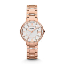 Load image into Gallery viewer, Fossil Ladies Watch Stainless Steel Rose Tone Stone Set Strap, White Dial SKU 4002134
