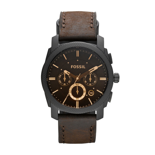 Fossil Gents Watch Brown Leather Strap, Black Dial, Date, Multi Dials SKU 4002174